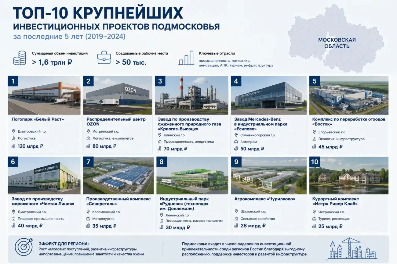ТОП-10 крупнейших инвестпроектов Московской области